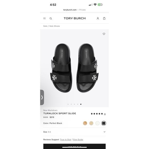 Tory Burch TURNLOCK SPORT SLIDE Black Leather Sz 9.5 Silver Logo Hardware - Picture 9 of 14